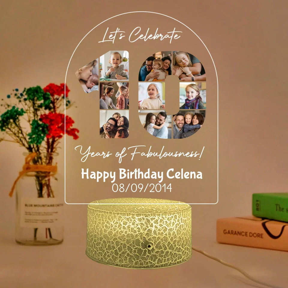 Let's Celebrate 10 Years Of Fabulousness - Personalized 3D LED Light - 10th Birthday Gift