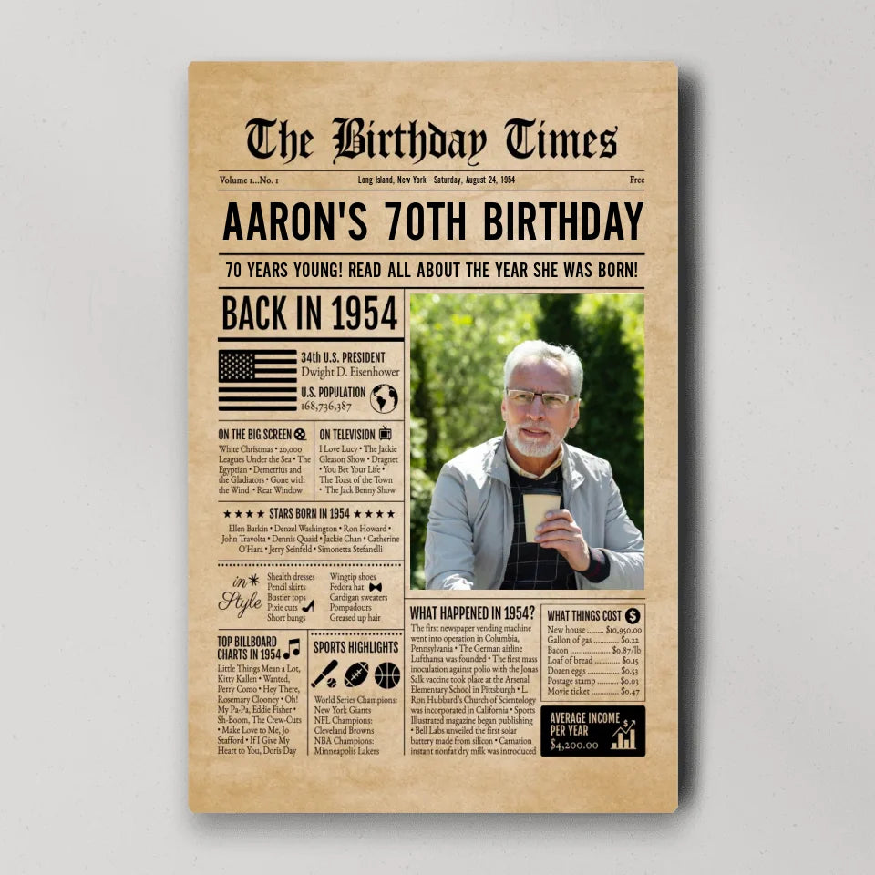 The 70th Birthday Times Newspaper Event - Canvas Wall Art - 70th Birthday Gift