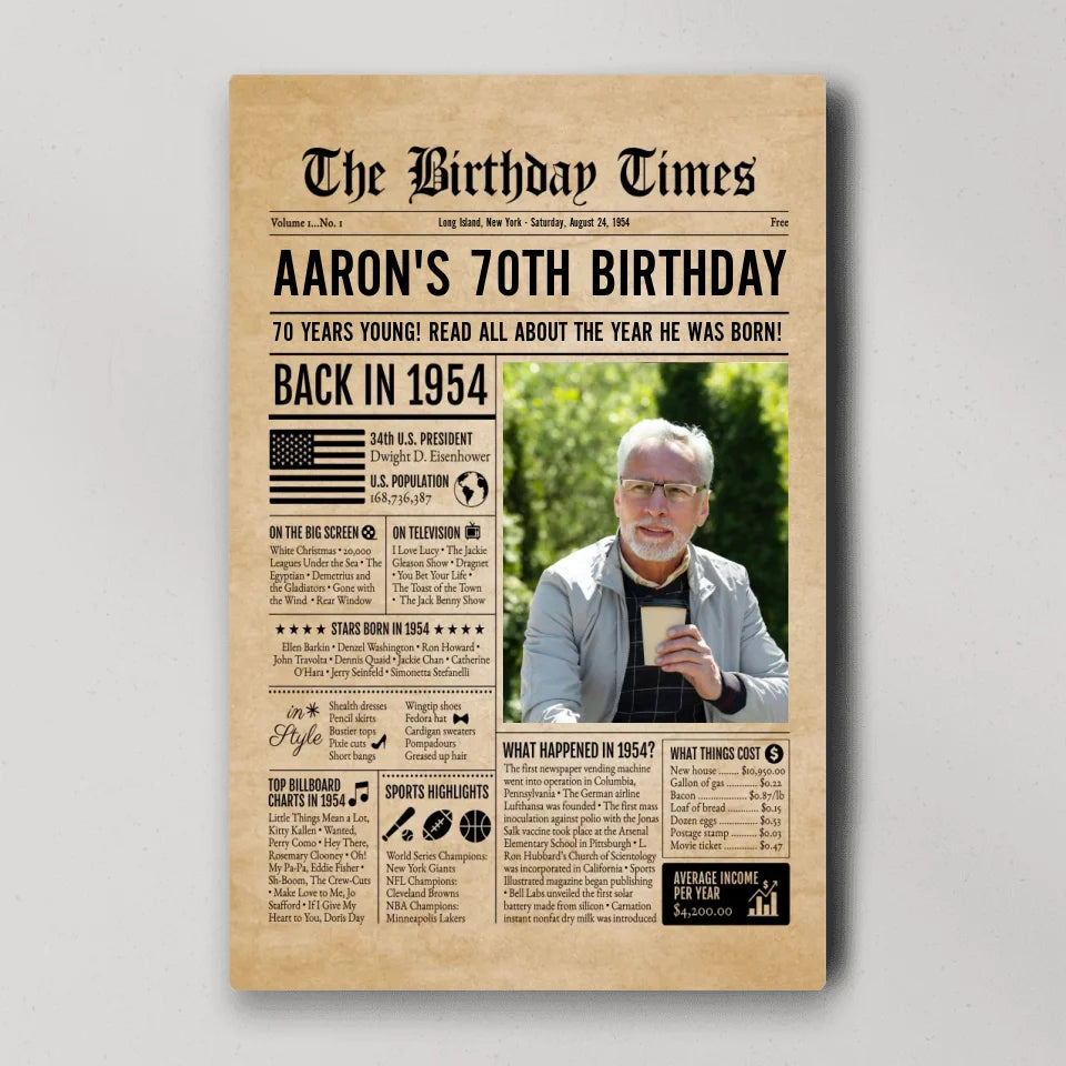 The 70th Birthday Times Newspaper Event - Canvas Wall Art - 70th Birthday Gift