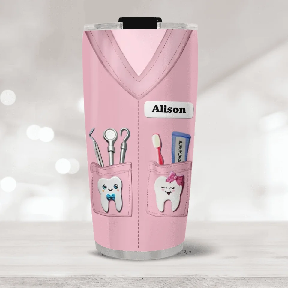 Dentist Nutrition Facts - Cute Tooth - Personalized 20oz Stainless Steel Tumbler - Gift for Dentists