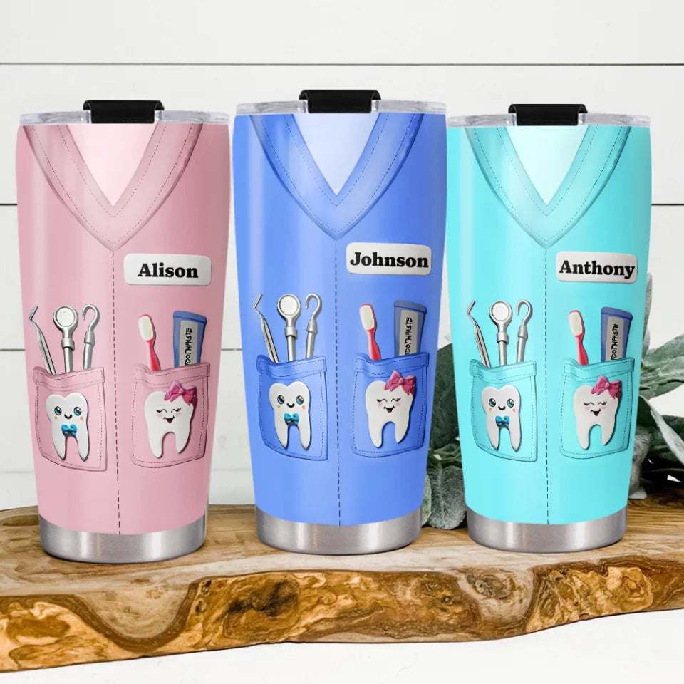 Dentist Nutrition Facts - Cute Tooth - Personalized 20oz Stainless Steel Tumbler - Gift for Dentists