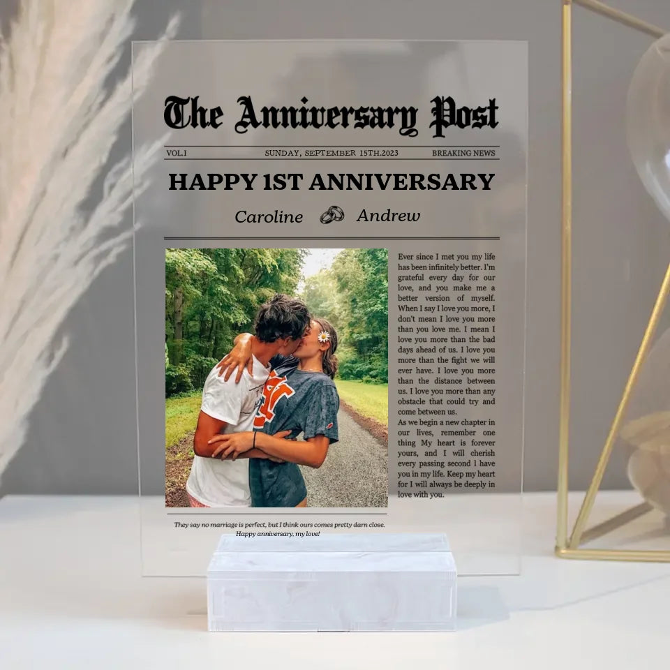 The Anniversary Post Breaking News - Acrylic Plaque - Anniversary Gift For Couple