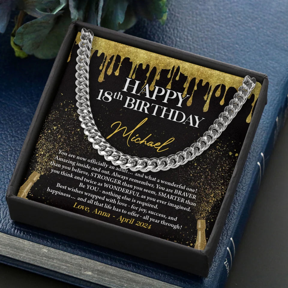 18th Happy Birthday - Cuban Link Chain - Men's Necklace - Birthday Gift for Boys