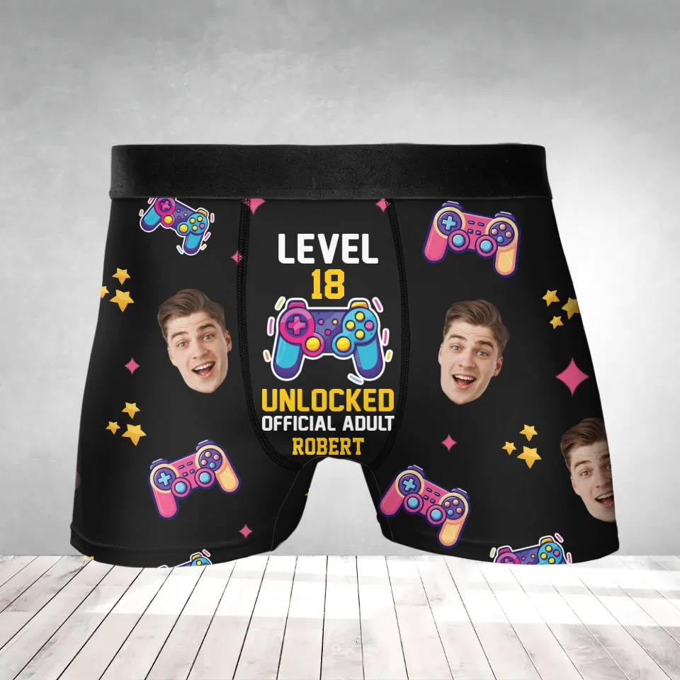 Level 18 Unlocked Official Adult - 18th Birthday Gift - Men's Boxer - Funny Birthday Gift