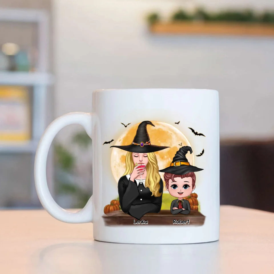 Grandma Mom & Grandkids - Grandma Mom Witch With GrandKids - Personalized Mug - Witchy Presents for Grandma, Mom