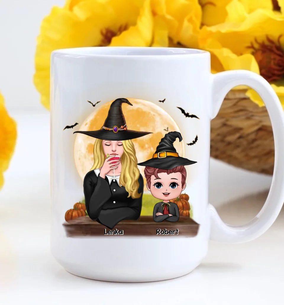 Grandma Mom & Grandkids - Grandma Mom Witch With GrandKids - Personalized Mug - Witchy Presents for Grandma, Mom