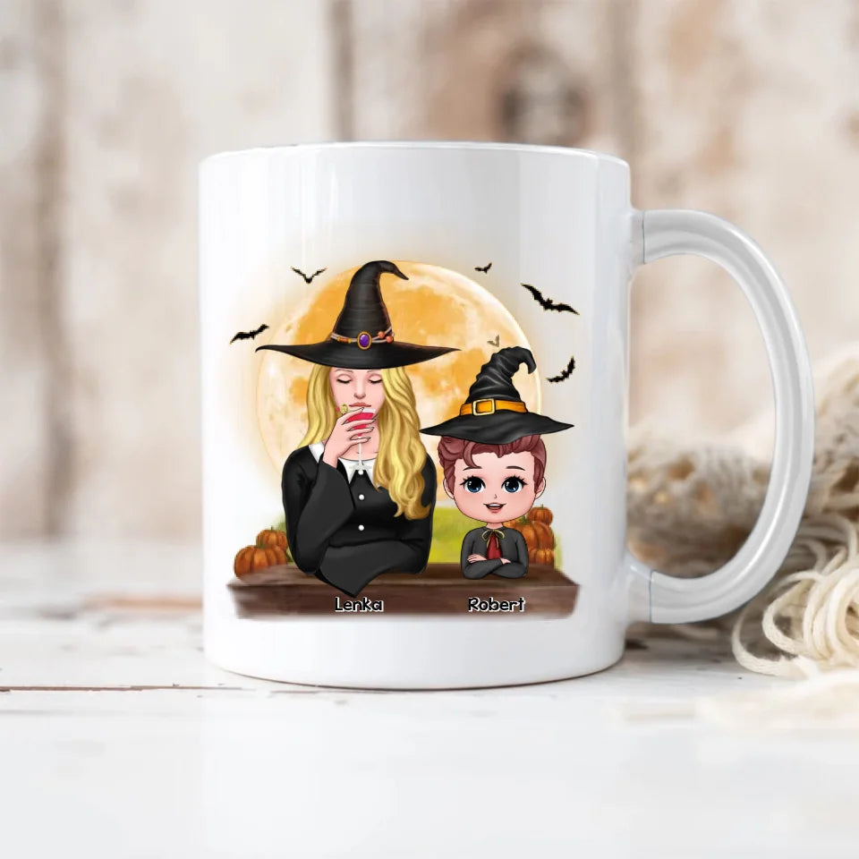 Grandma Mom & Grandkids - Grandma Mom Witch With GrandKids - Personalized Mug - Witchy Presents for Grandma, Mom