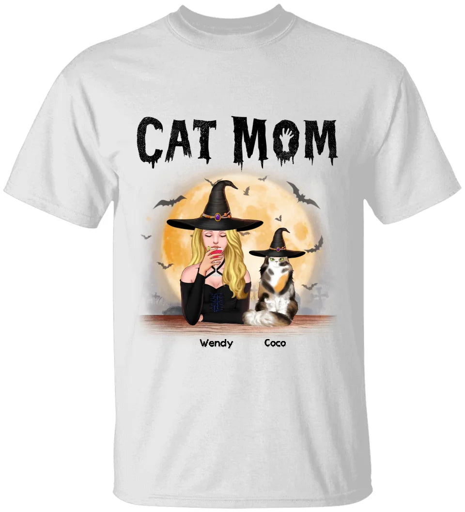 Cat Mom, Witch Mom - Personalized Witch T-shirt - Witchy Gift, Halloween Gift for Cat Mom