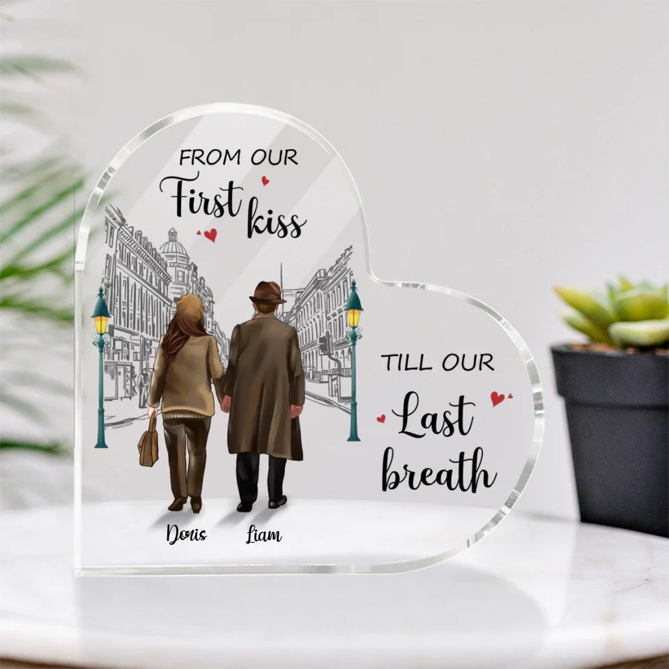 From Our First Kiss Till Our Last Breath - Personalized Heart Acrylic Plaque - Gift For Couple