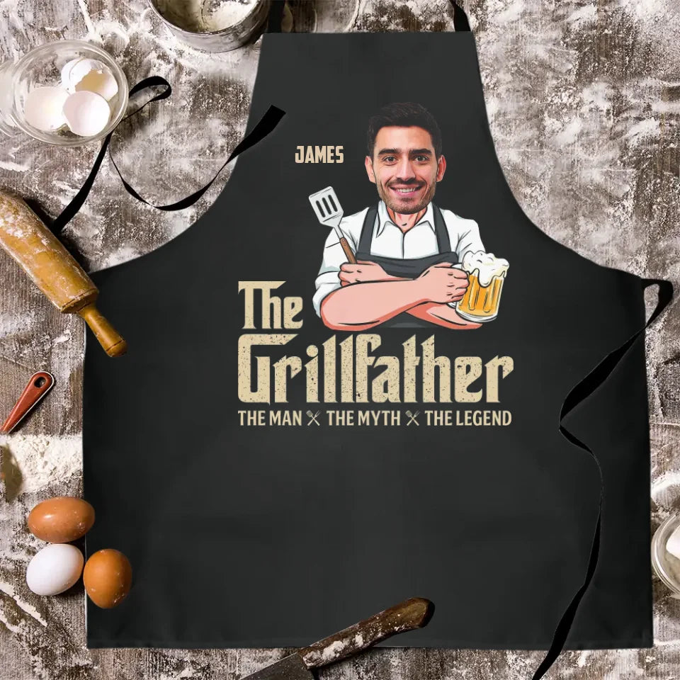 The Grillfather The Man The Myth The Legend - Personalized Apron - Best Gift For Dad Grandpa Husband Uncle