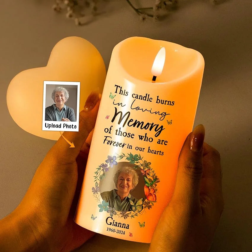 This Candle Burns In Loving Memory - Personalized Photo LED Candle - Memorial Gifts for Loss of Mother/Father/Grandparents