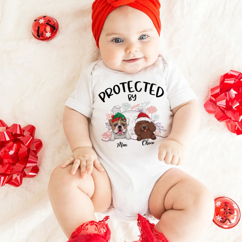 Protected By Pets - Personalized Custom Baby Onesie - Gift For Baby Christmas