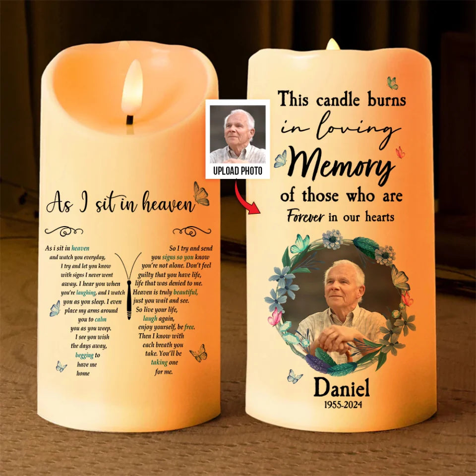 As I Sit in Heaven - Butterflies In Loving Memory of Led Candle - Memorial Sympathy Gift for Loss of Loved Ones
