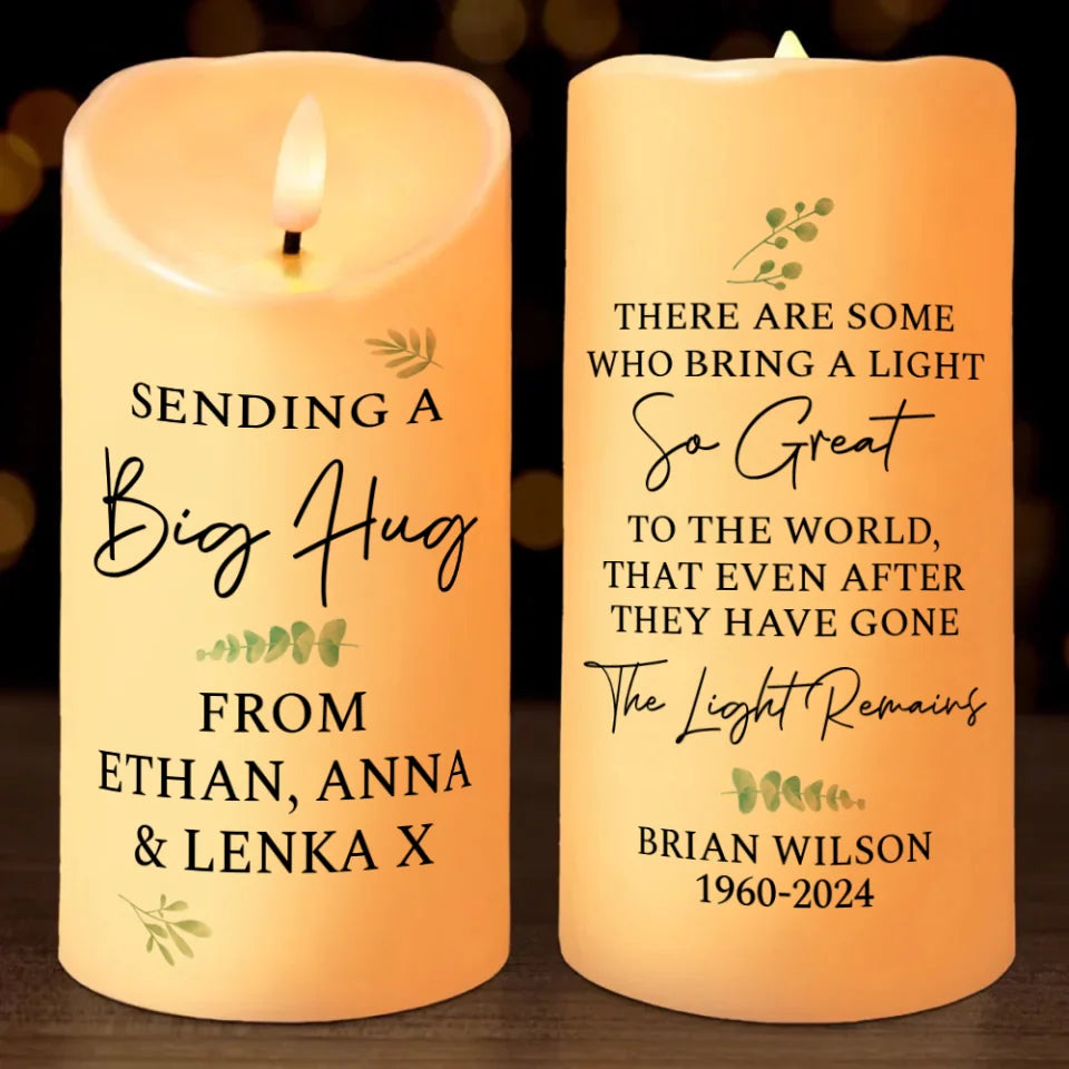 Appreciation Gift for Lost One - Sending a Big Hug - Memorial Sympathy Gift for Appreciated Ones - Personalized Led Candle