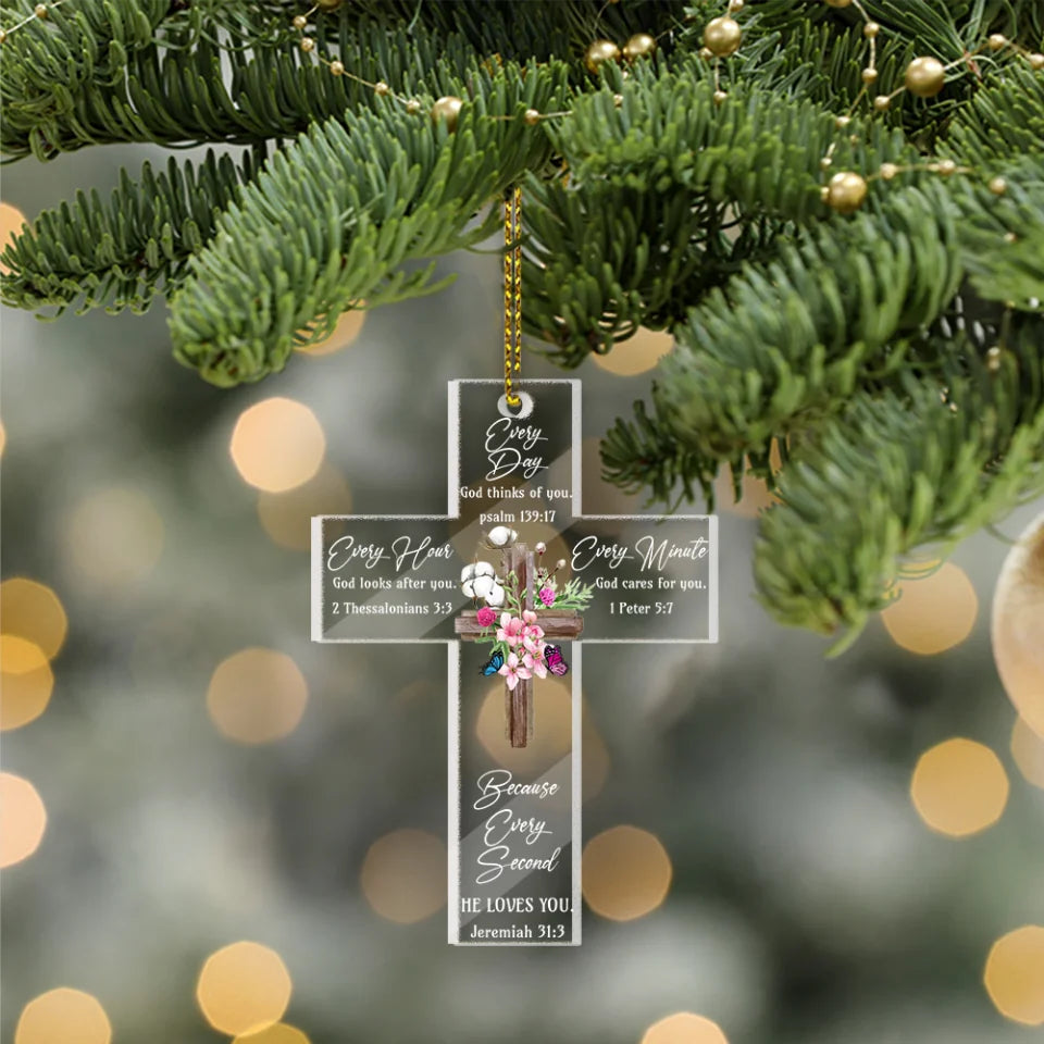 Everyday God Thinks of You Bible Verse - Cross-shaped Acrylic Ornament - Christian Christmas Gift for Family, Friends, Coworkers