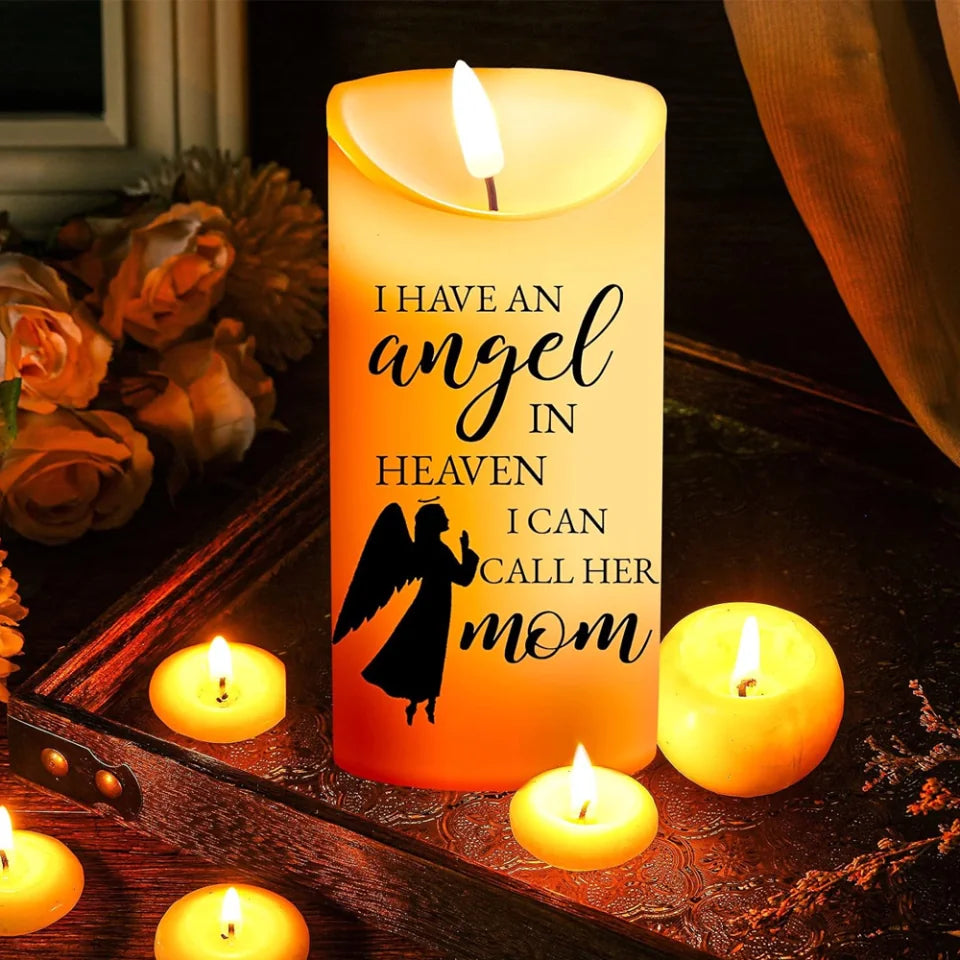 Sympathy Gifts for Loss of Mother - LED Flameless Candles - Angel in Heaven - In Remembrance of My Mother - Bereavement Keepsake Candle for Loss of Loved Mom