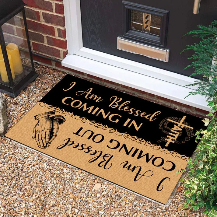 Personalized Christian Doormat - Housewarming Gifts - I Am Blessed Coming In and Going Out
