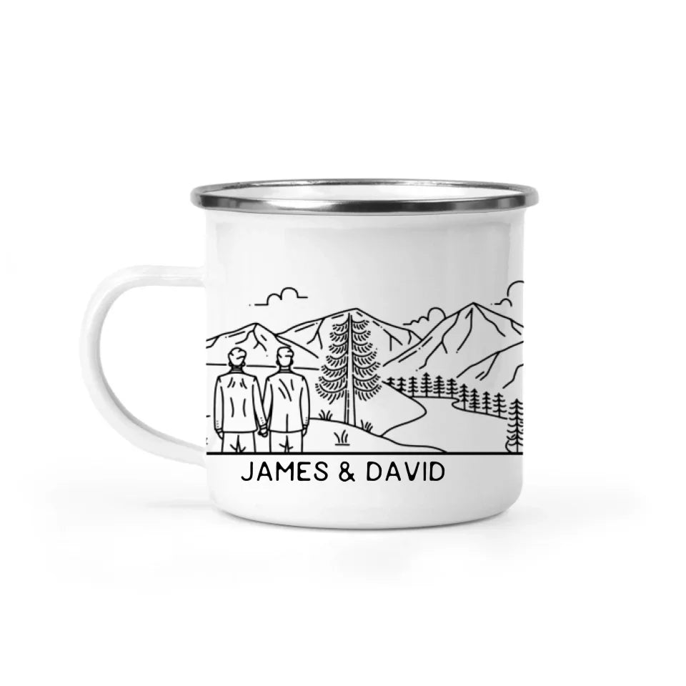 Wedding Gift For Gay Couple - Personalized Enamel Mug - Gift For LGBT Couple