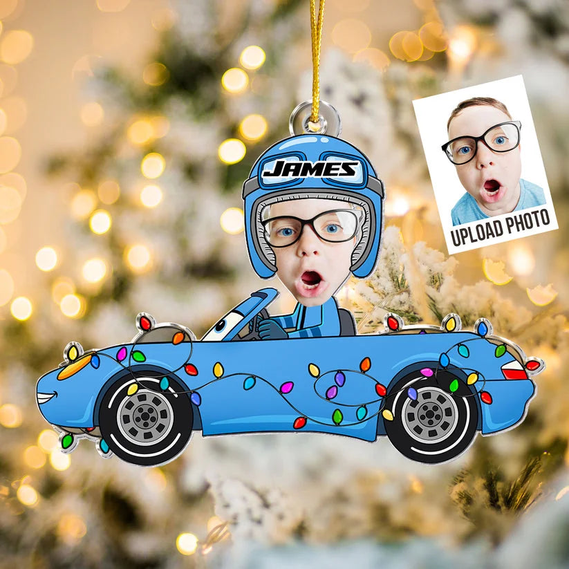Custom Face Car Toys - Personalized Acrylic Photo Ornament - Funny Christmas Gift for Adult, Kids
