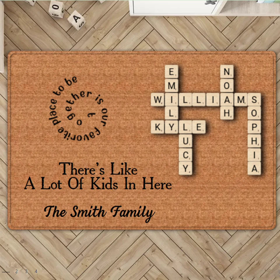 There's Like A Lot Of Kids In Here - Personalized Crossword Puzzle Doormat - Family Unity Gifts for Parents, Grandparents
