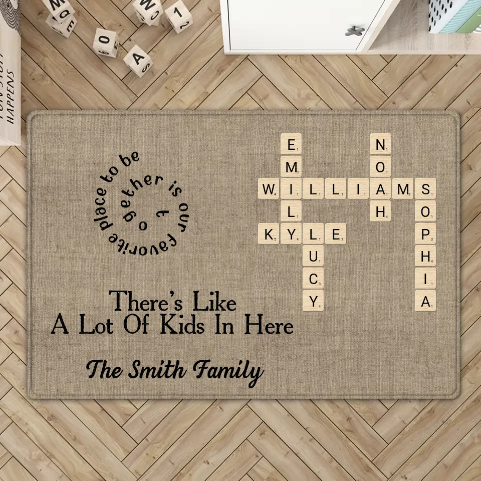 There's Like A Lot Of Kids In Here - Personalized Crossword Puzzle Doormat - Family Unity Gifts for Parents, Grandparents