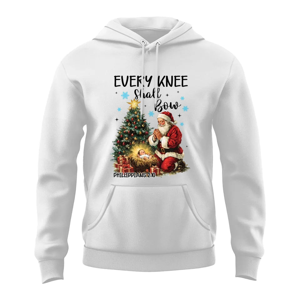 Every Knee Shall Bow - Christian Hoodie Santa Clause Hoodie - Christmas Gift For Her