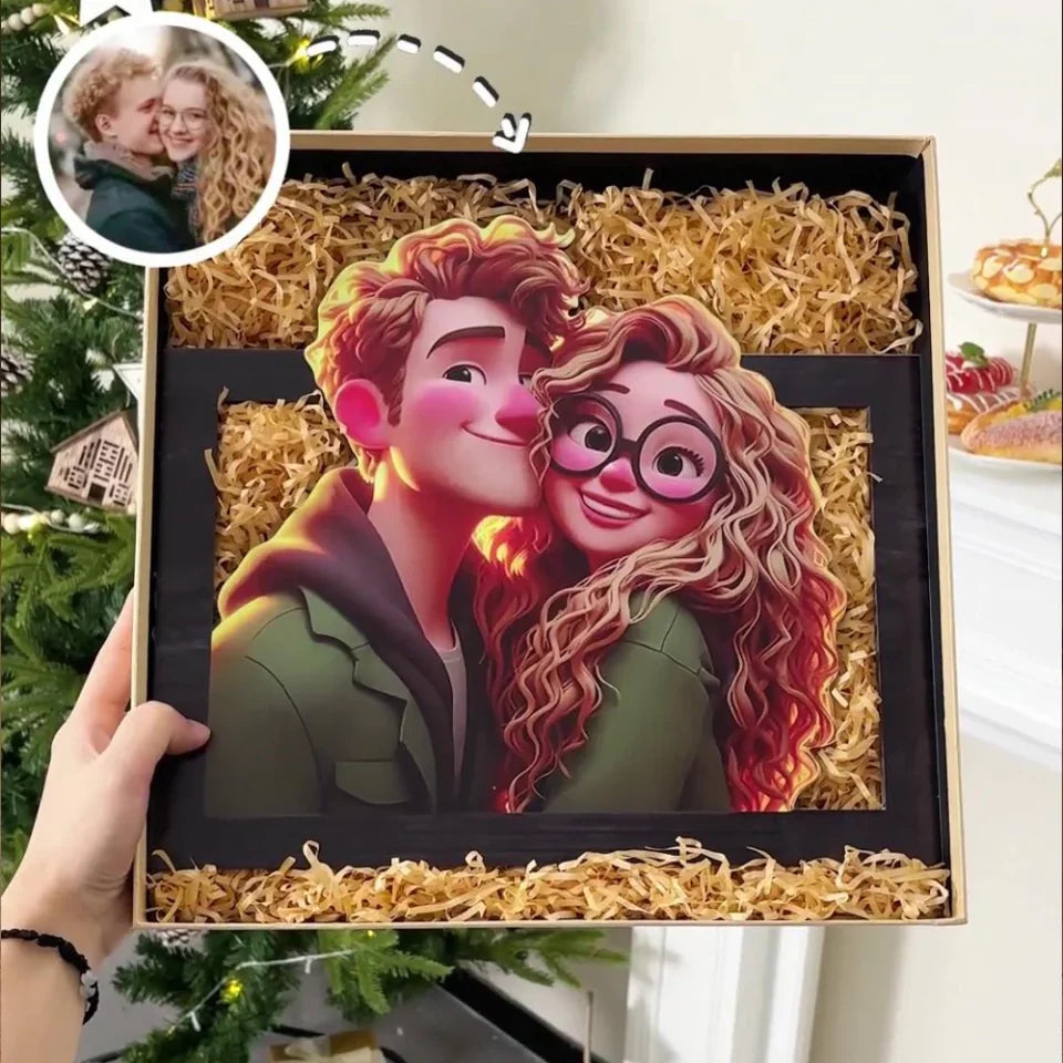 Couple Wooden Sign Valentine Gifts For Him/Her - Personalized Cartoon Photo Frame - Wooden Sign - Anniversary Gift For Couples
