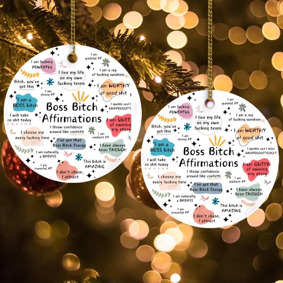 Boss Bitch Affirmations Hanging Decor - Inspirational Tree Decoration - Motivational Xmas Ornament - Feminist Christmas - Ceramic Ornament