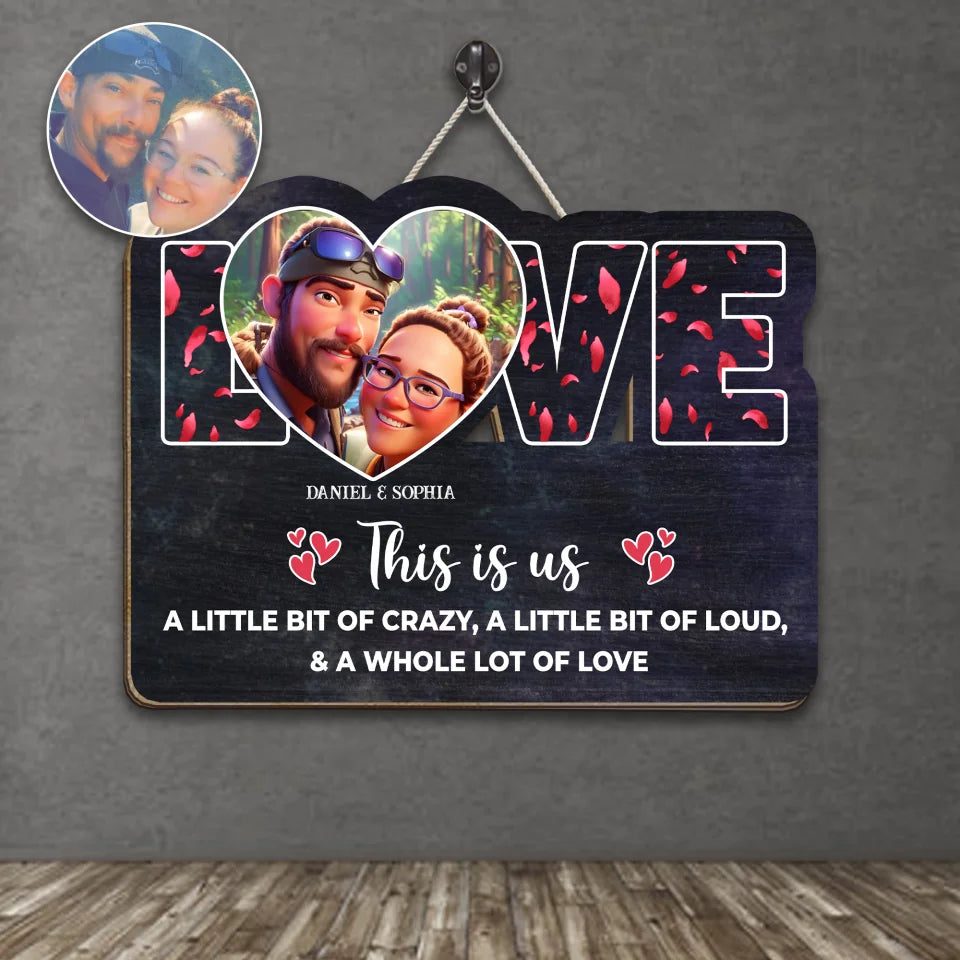 Couple Wooden Sign Custom Photo Cartoon Style - Personalized Wooden Sign for Couple - Christmas, Anniversary Gift for Her, Him