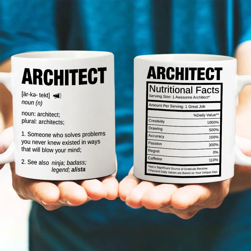 Architect Nutrional Facts - Personalized Coffee Mug with Name - Gift for Your Architect, Bestie, Self Gift
