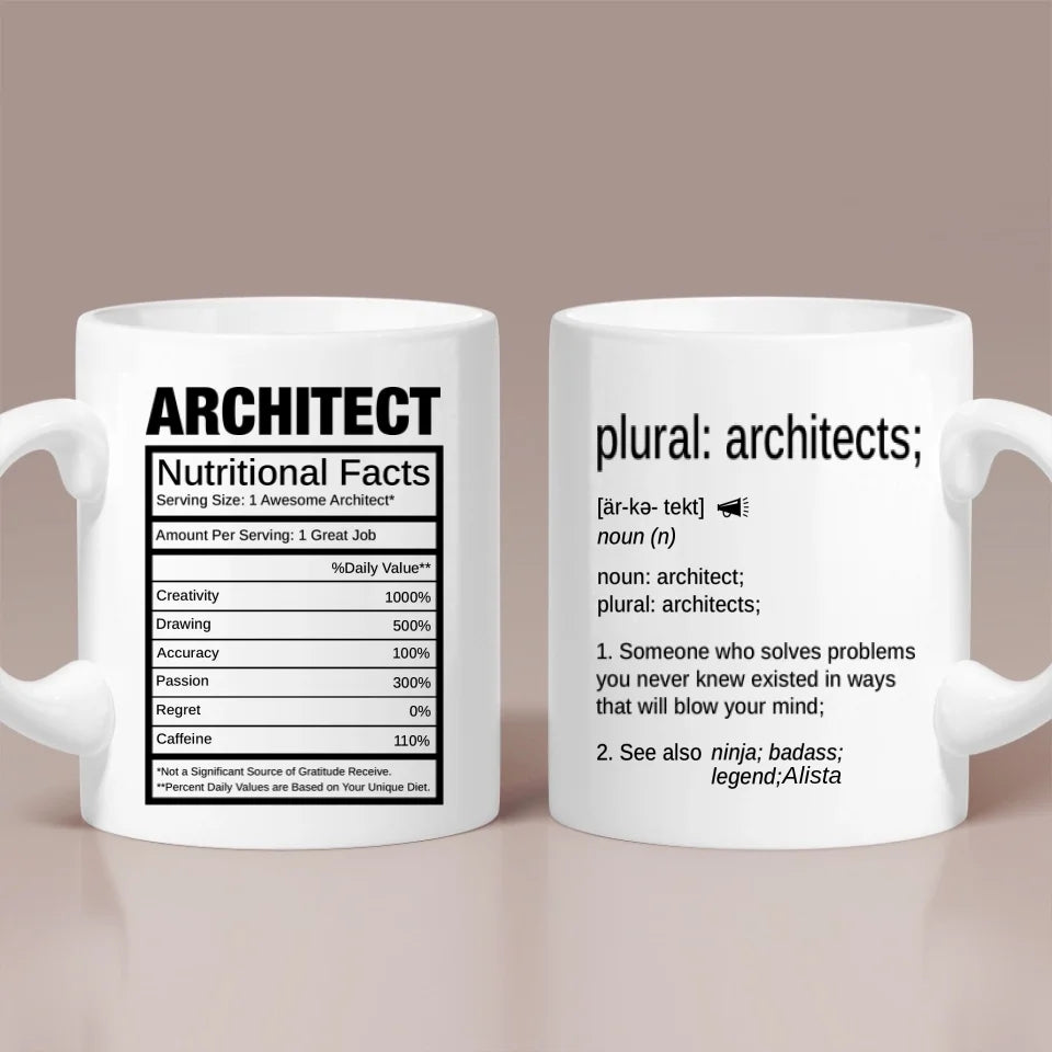 Architect Nutrional Facts - Personalized Coffee Mug with Name - Gift for Your Architect, Bestie, Self Gift