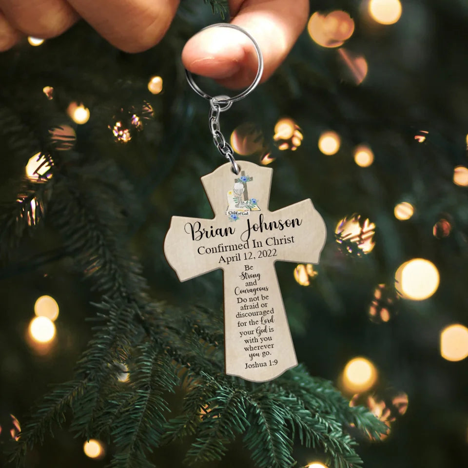 Christian Cross Keychain - Personalized Name Keychain - Confirmed in Christ - Gift for Friends, Family