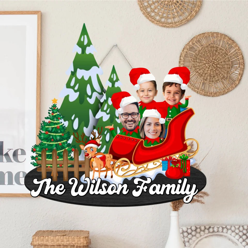 Elf Family Christmas Style - Personalized Face Upload Photo Wooden Sign - Funny Xmas Gift for Family, Beloved Ones