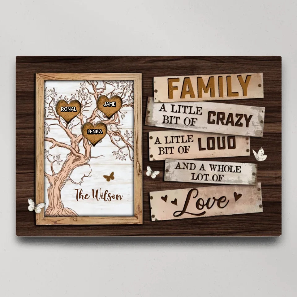 Family A Little Bit Of Crazy Loud And Love - Custom Canvas Poster - Housewarming Gift - Anniversary Gift For Parents