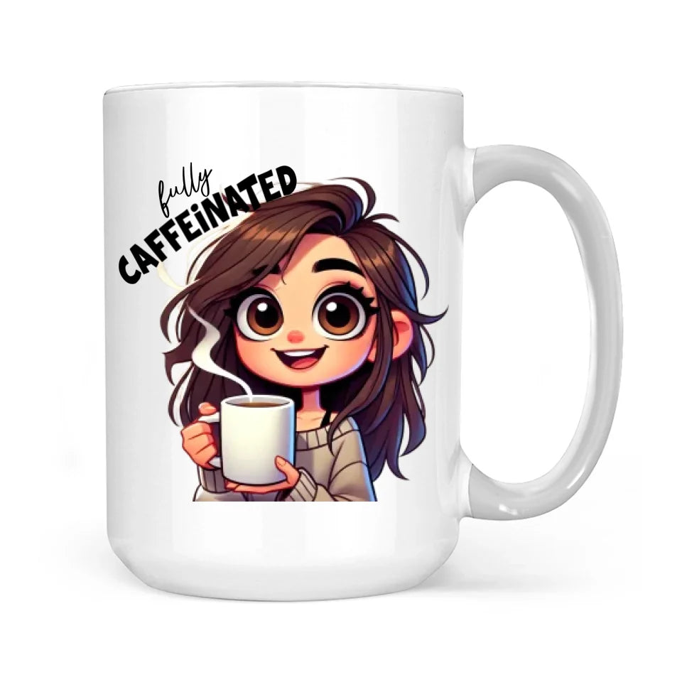 Before Coffee & Fully Caffeinated - Cute Girl Cartoon Style - Funny Coffee Mug - Gift for Coffee Lovers, Coffeeholic