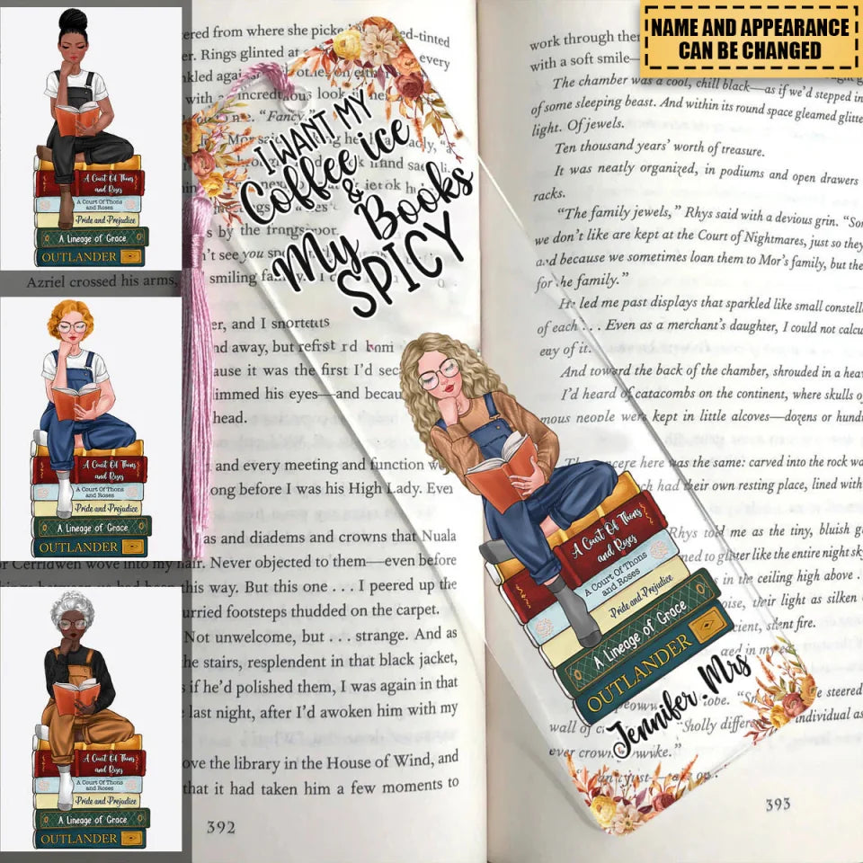 Book Reading Girl-Acrylic Personalized Bookmark- Custom Acrylic Keychain - Gifts For Book Lovers