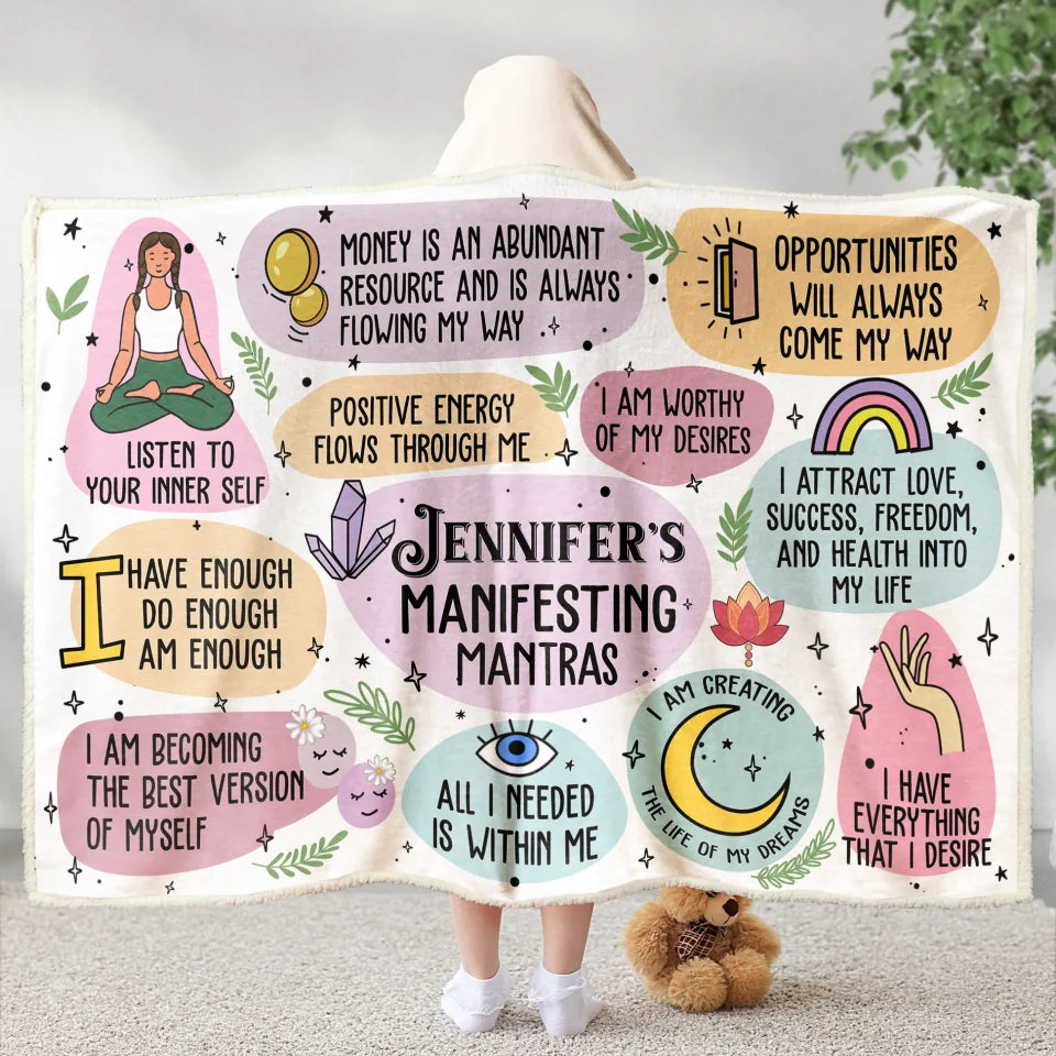 Manifesting Mantras Manifest Gift - Cute Affirmations Gift - Personalized Wearable Blanket Hoodie - Lovely Gift for Her