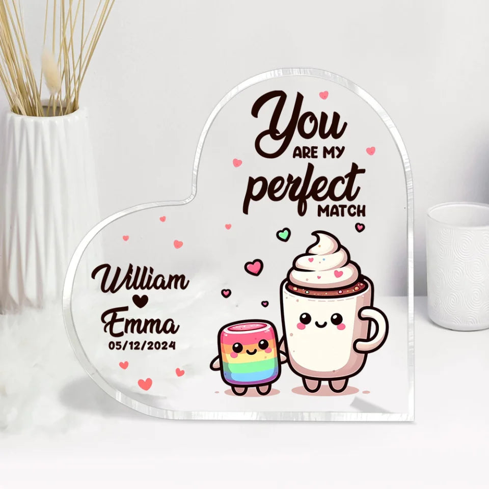 Personalized Valentine Gifts - Cute Food Couple - Lovely Couple Gift - Heart-shaped Acrylic Plaque - Personalized Valentine Gifts for Her, Him