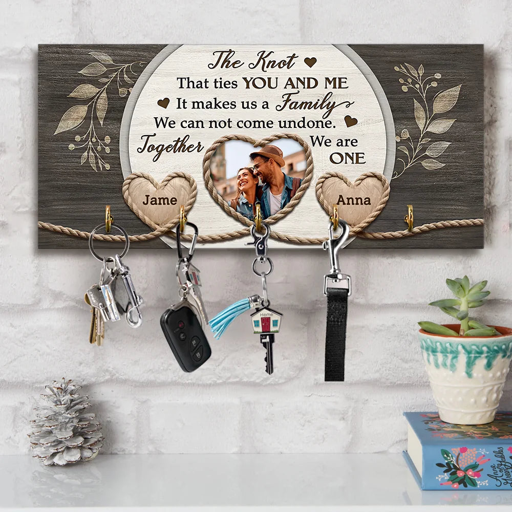 Couple Wooden Sign The Knot Custom Photo Gifts For Couple - Personalized Wooden Key Holder - Couple Home Decor - Valentine Gifts
