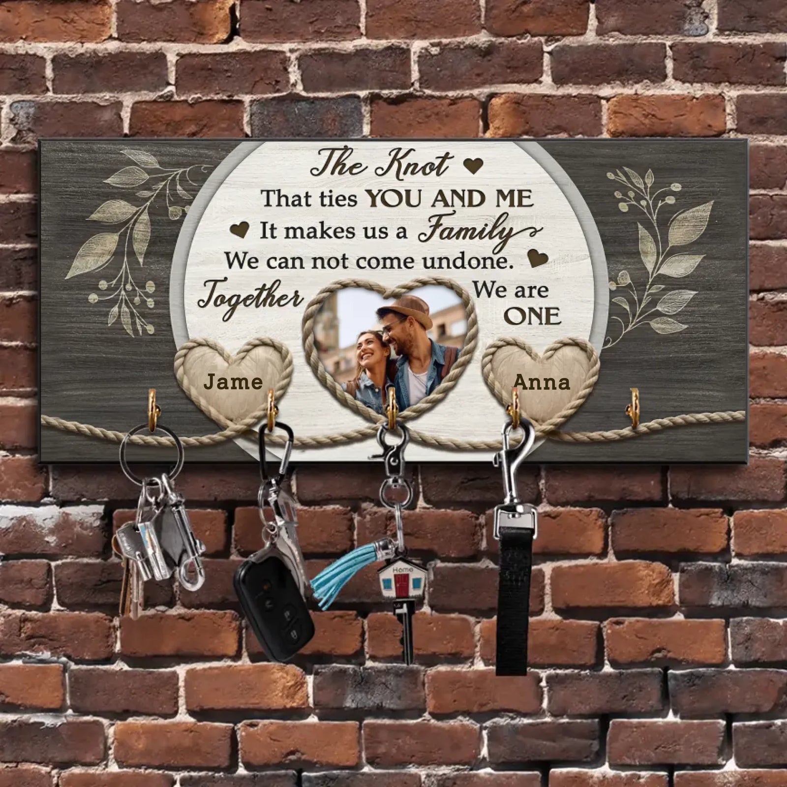 Couple Wooden Sign The Knot Custom Photo Gifts For Couple - Personalized Wooden Key Holder - Couple Home Decor - Valentine Gifts