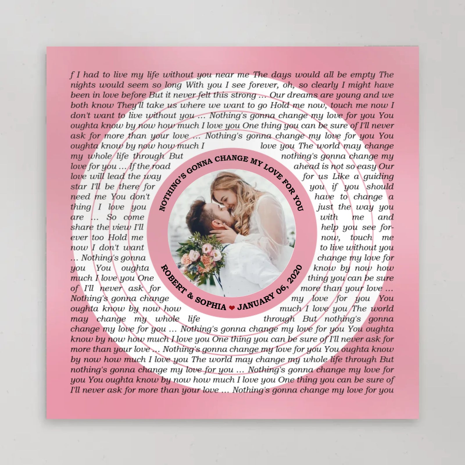 Circular Photo Tickled Pink Framed Art Print - Custom Song Lyrics & Name - Personalized Gift for Couples