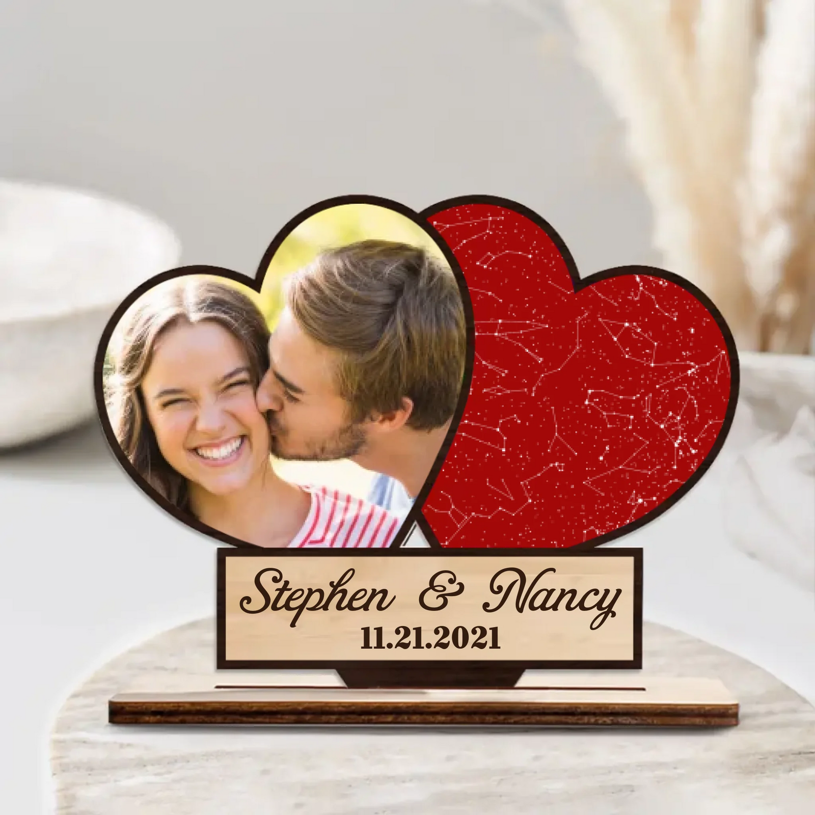 Night Sky Heart, Customizable Photo, Heart Shape - Personalized Wooden Plaque 3 Layers - Best Birthday Valentine Anniversary Gift for Him Her Couple - 211IHPBNWP508