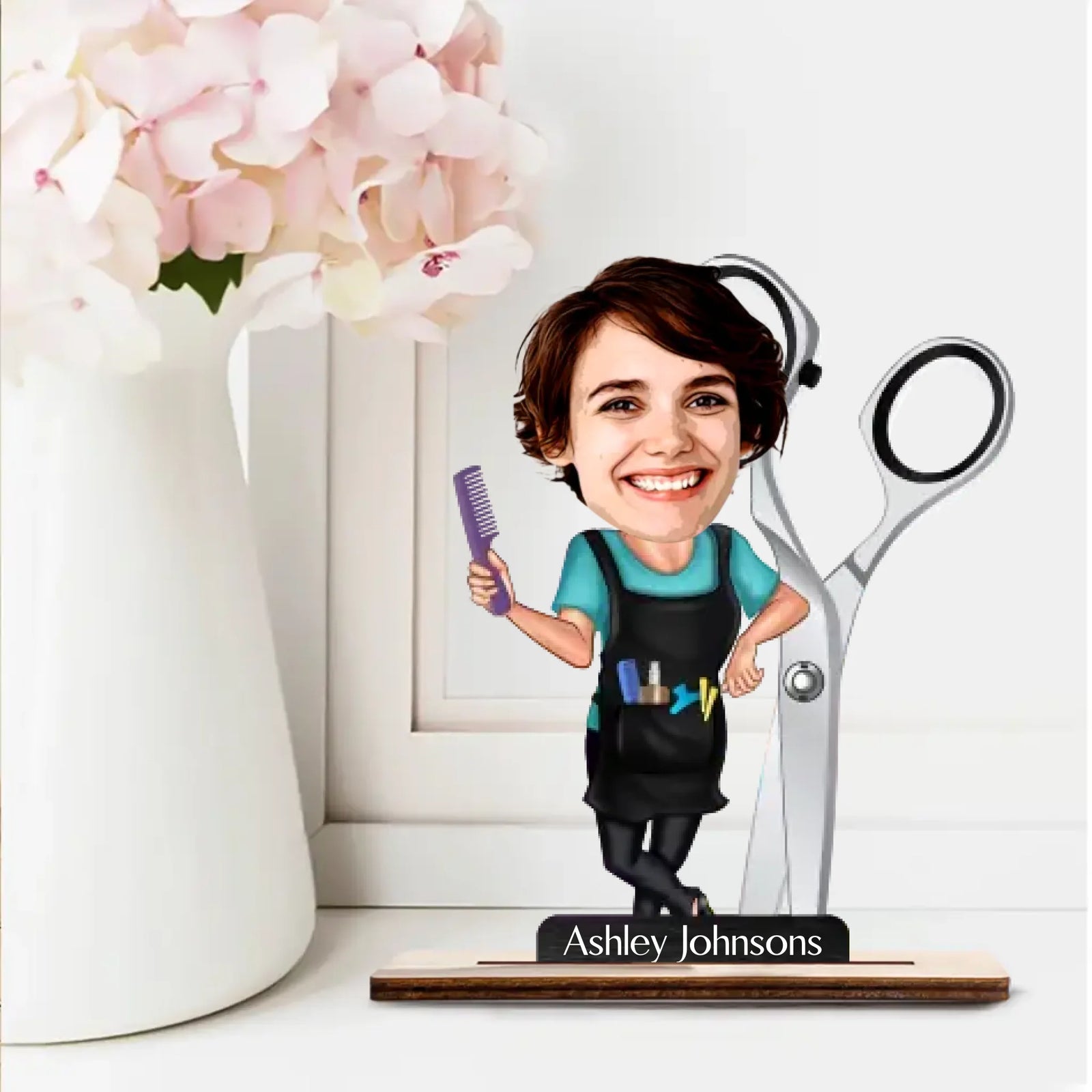 Personalized 3D Wooden Cartooned Hairdresser, Custom Wooden Plaque, Gift For Barber, Hair Stylist | 312IHPLNWP13458