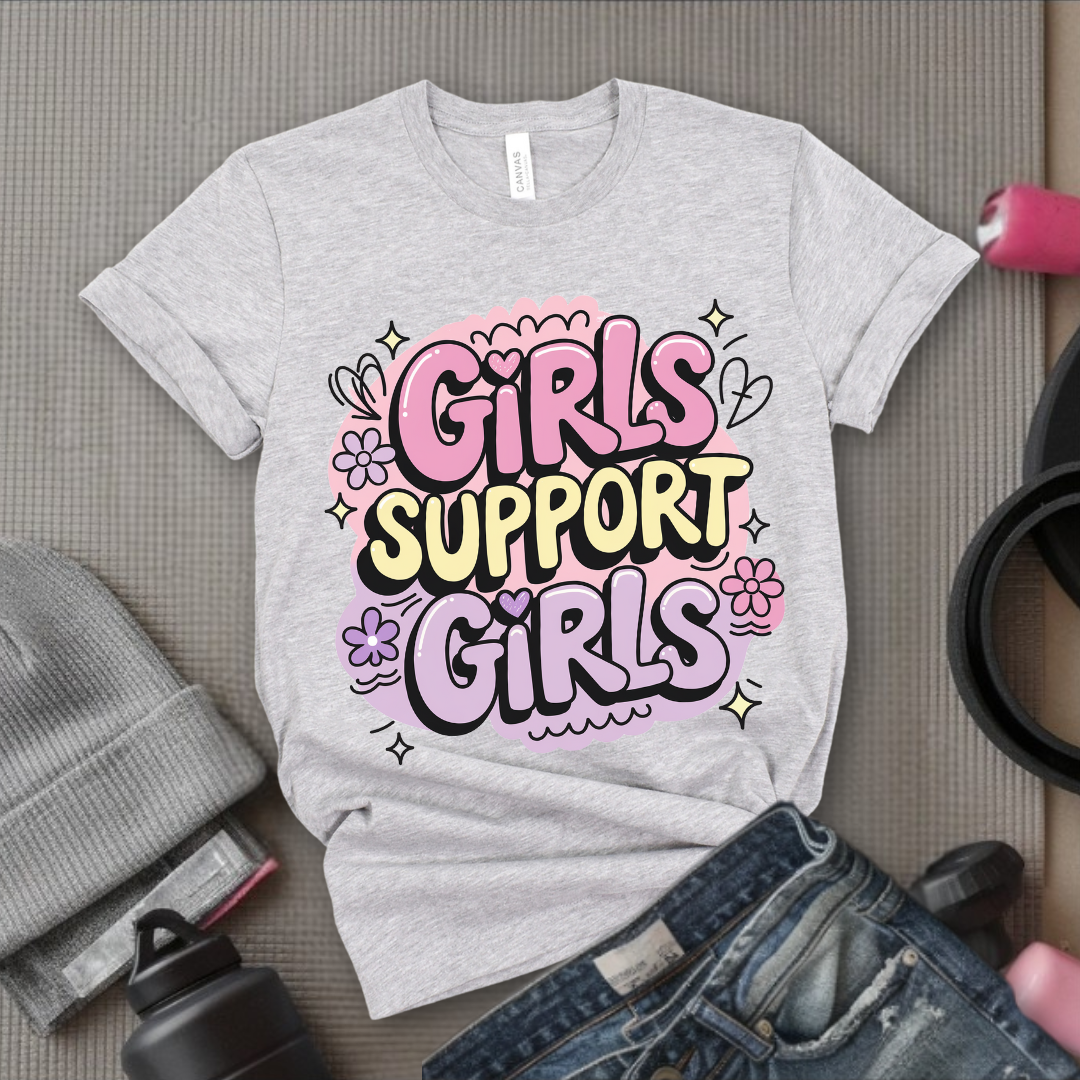 Girls Support Girls Y2K Style - Women Right Tee - Unisex Jersey Short Sleeve Shirt - Women Empowerment Gift for Her, Female Friends - Bella Canvas 3001