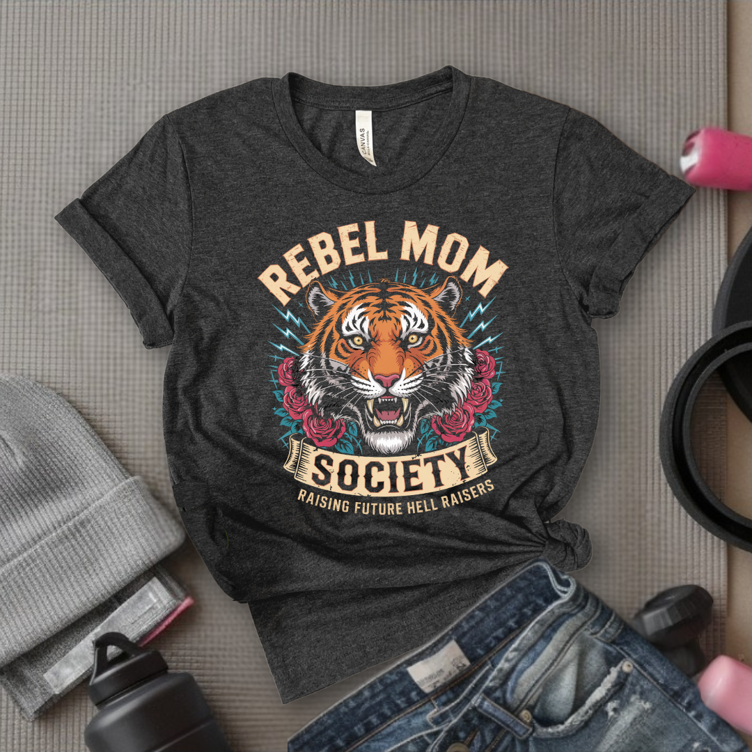 Rebel Mom Society Raising Hellraisers - Mother's Day Gifts - Women Empower Feminist Tee - Bella Canvas 3001