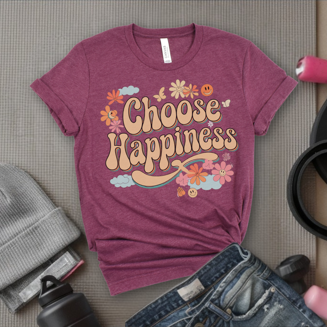 Choose Happiness - Y2K Groovy Style - Unisex Jersey Short Sleeve Shirt - Self Gift for Woman - Bella Canvas 3001