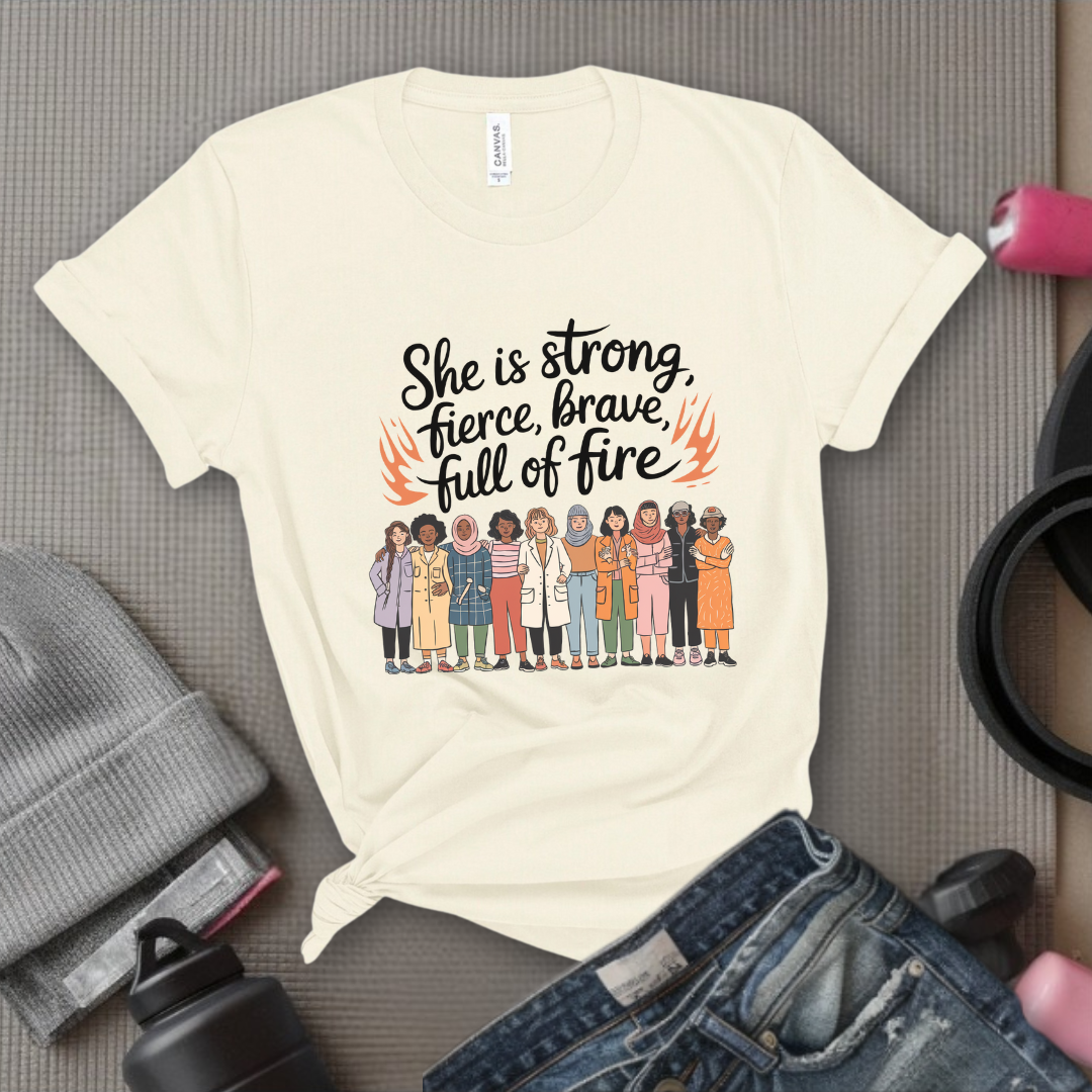 She Is Strong Fierce Brave - Women Empowerment Tshirt - Gift for Strong Women, Feminists - Bella Canvas 3001
