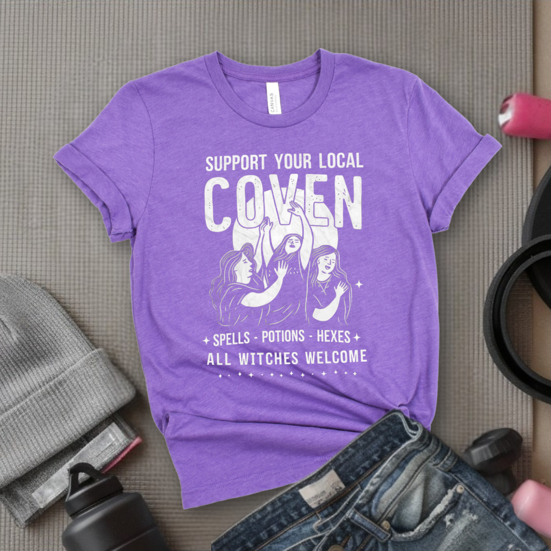 Support Your Local Coven - Retro Sarcastic T-Shirt - Women Right Shirts - Unisex Jersey Short Sleeve Shirt - Gift for Her - Bella Canvas 3001