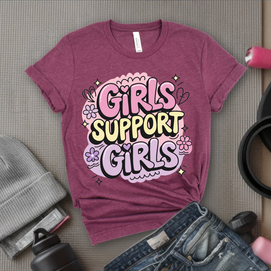 Girls Support Girls Y2K Style - Women Right Tee - Unisex Jersey Short Sleeve Shirt - Women Empowerment Gift for Her, Female Friends - Bella Canvas 3001