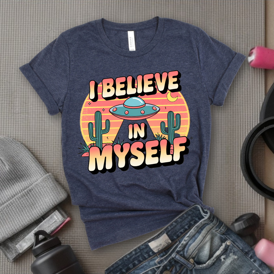 Vintage I Believe in Myself UFO T-shirt - Unisex Jersey Short Sleeve Shirt - Women Empowerment Inspired Tee - Gift for Yourself - Bella Canvas 3001